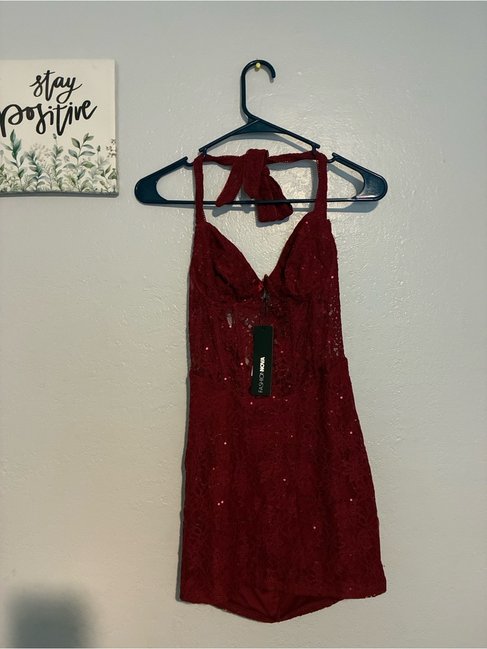 Fashion Nova Red Champagne Wishes Lace Micro Mini Dress Size XS